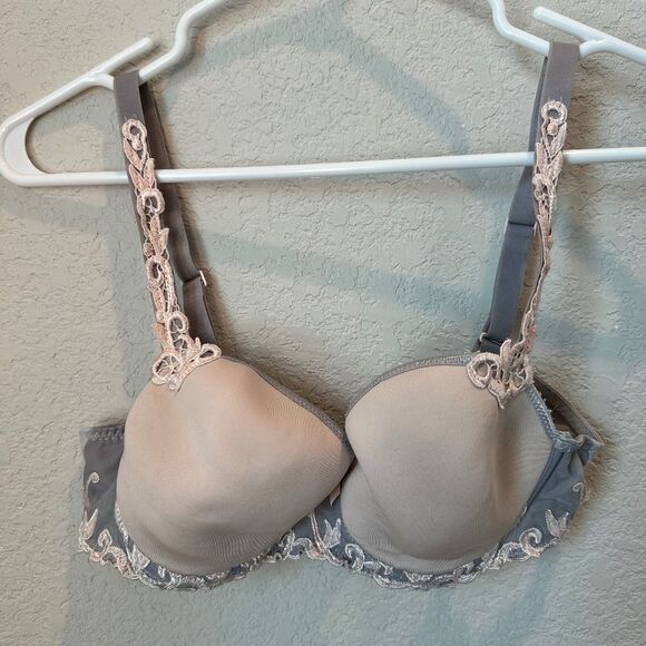 Simone Perele Light Pink & Grey Lace Detail Full Coverage Bra - Size 34C - EUC - Picture 1 of 6